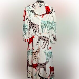 Qianmo Ge giraffe print dress. Side zipper. Button up from waist D2
